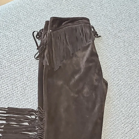 Genuine Leather Dark Brown Pants with Fringe Details  Size 8 Aprox - Picture 5 of 16